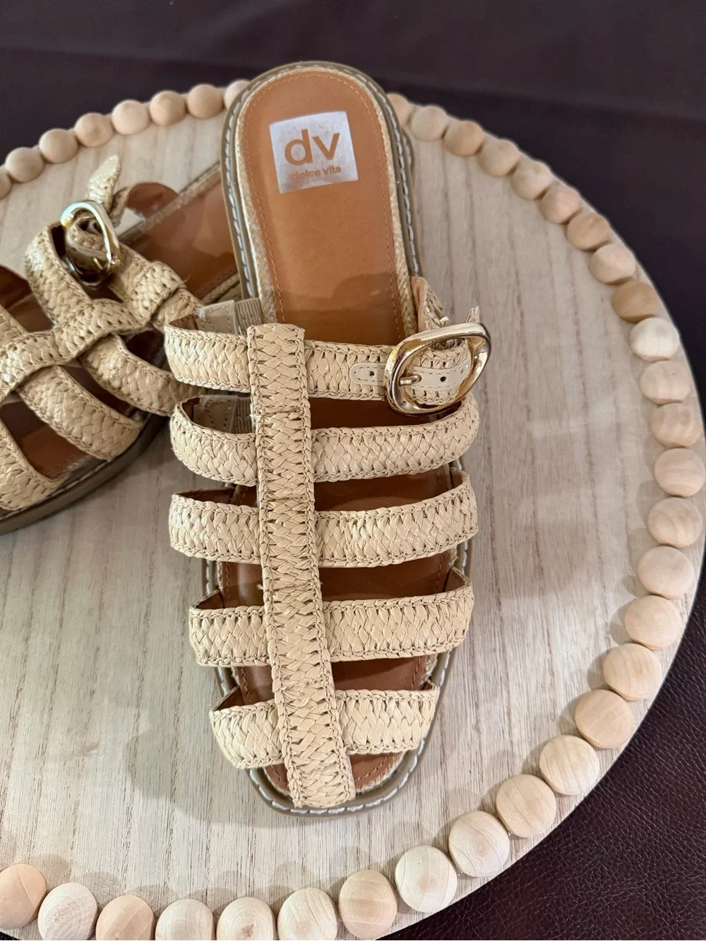Dolce Vita Falcun Natural Raffia Gladiator Slide Sandals Women’s 10